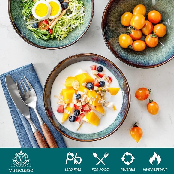 Set of 4 Cereal 24oz Porcelain Lead-free Ceramic Soup Bowls for Kitchen - Picture 3 of 7